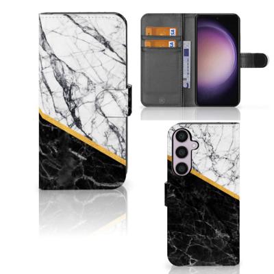 Samsung Galaxy S24 Plus | Bookcase | Marmer Wit Zwart - Origineel Cadeau Man Samsung Galaxy S24 Plus | Bookcase | Marmer Wit Zwart - Origineel Cadeau Man