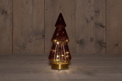 B.O.T. Tree Glass 10X23,5 cm Burgundy With Golden Base 10Led - Annas collection