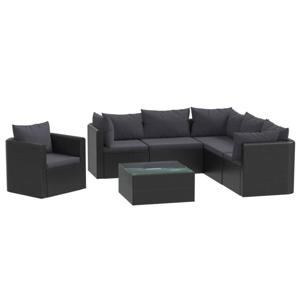 vidaXL 7-delige Loungeset met kussens poly rattan zwart