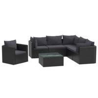 vidaXL 7-delige Loungeset met kussens poly rattan zwart - thumbnail