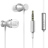 Sport koptelefoon 3.5 mm Jack oortelefoon Zweetbestendige stereo sterke bass muziek magneten headset met mic voor iPhone Samsung (zilver)
