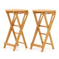 Set van 2 Barkrukken Inklapbaar Barstoel van Bamboe met Voetensteun Keukenstoel Zithoogte 61 cm Barkruk voor Keuken/Tuin/Bar Natuur
