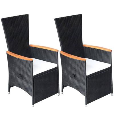 Tuinstoelen 2 st verstelbaar met kussens poly rattan zwart
