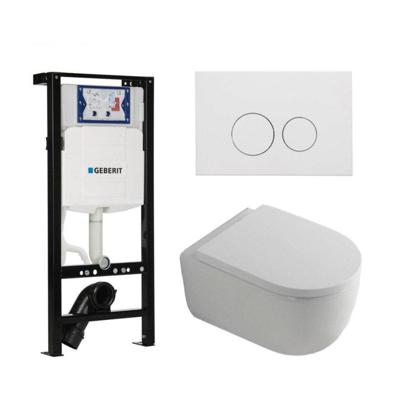QeramiQ Dely Swirl Toiletset - 36.3x51.7cm - Geberit UP320 plieger inbouwreservoir - 35mm zitting - mat witte metalen bedieningsplaat - ronde knoppen - wit glans SW1381697/SW706190/SW1000767/SW1026256