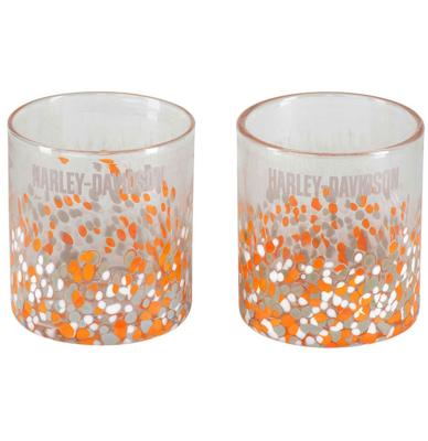 Harley-Davidson Confetti Double Old Fashion Glas Set - Handgeblazen - 14,5 oz.