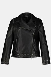 Ulla Popken Bikerjack, smal model, lamsleer, sierstuds - Grote Maten