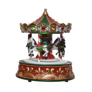 Kerstdorp draaimolen - draaiend - met licht en muziek - 21,5 cm - carrousel