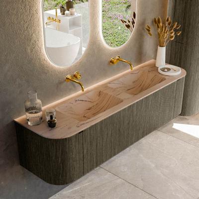 Badmeubel Mondiaz Kurve-Dlux | 170 cm | Meubelkleur Shadow | Wastafelkleur Arena | Solid surface | Wasbak beide zijden spoelbak | Zonder kraangat(en)