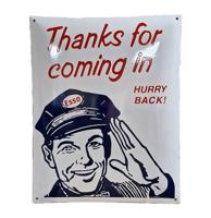 Esso Thanks For Coming In Emaille Bord - 50 x 40cm Esso Thanks For Coming In Emaille Bord - 50 x 40cm