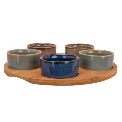 Cosy & Trendy Serveerplank bamboe - dia 25 cm - met 5x luxe hapjes/saus/tapas schaaltjes