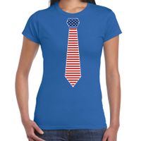 Verkleed t-shirt voor dames - Amerikaanse stopdas - blauw - themafeest