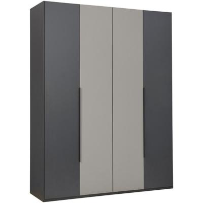 Leen Bakker - Kledingkast Milaan 4-deurs - Grafiet/kiezel -236x180x58 Cm - Spaanplaat - Taupe#Beige#Grijs#Zwart
