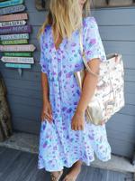 Short Sleeve V Neck Casual Floral Weaving Dress - thumbnail