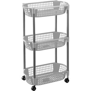 Keuken opberg trolleys/roltafels met 3 manden 71 cm grijs