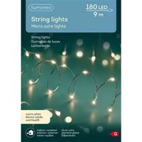Lumineo Micro LED Stringlights Verlichting Zilverdraad 9M 180 LEDs Buiten Warm Wit