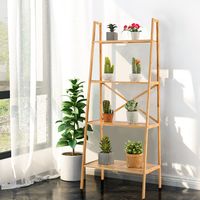 4-Tier Ladderplank Gemaakt van Bamboe Multifunctionele Plantentribune Vertoningsplank voor Woonkamer Keuken Bureau Natuur - thumbnail