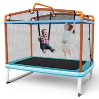 3 In 1 Rechthoekige Kindertrampoline voor Buiten met Schommel & Horizontale Rekstok Tuintrampoline met Veiligheidsnet 190 x 124 cm