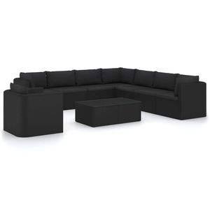 vidaXL 10-delige Loungeset met kussens poly rattan zwart