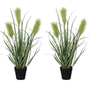 2x stuks riet grasplant kunstplanten groen in kunststof pot H53 x D30 cm