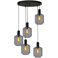 Masterlight 5-lichts vide hanglamp - zwart -Porto met Jagger smoke glazen - 2712-05-05-50-5-11