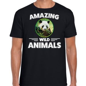 T-shirt pandaberen amazing wild animals / dieren zwart voor heren