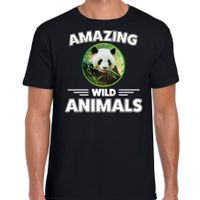 T-shirt pandaberen amazing wild animals / dieren zwart voor heren