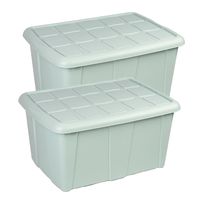 Opslagbox kist van 60 liter met deksel - 2x - Mintgroen - kunststof - 63 x 46 x 32 cm