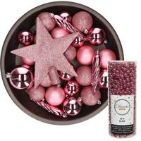 Decoris kerstversiering pakket 34x stuks kunststof roze - Kerstbal