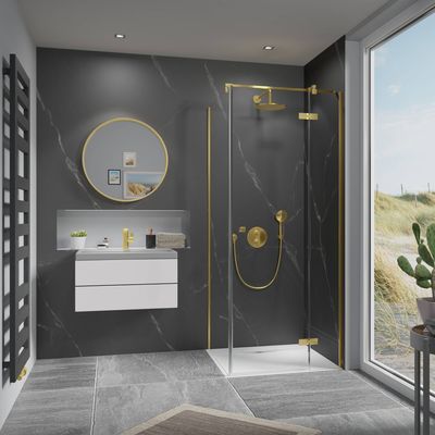 Ben Vivid douchecabine rechtsdraaiend 120x90cm Geborsteld messing