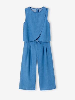 Set met korte broek en top van licht denim middenblauw