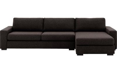 Goossens Hoekbank Lucca Met Chaise Longue donkerbruin, stof, 3-zits, stijlvol landelijk
