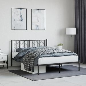 Bedframe met hoofdbord metaal zwart 135x190 cm