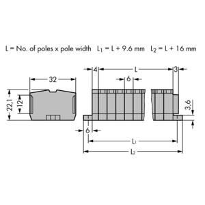 WAGO 264-108 Klemstrook 6 mm Spanveer Toewijzing: L Grijs 50 stuk(s)