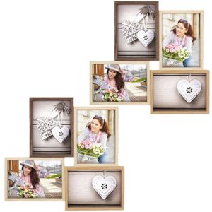 2x stuks multi fotolijst met houten frame met 4 lijstjes geschikt voor een foto van 10 x 15 cm