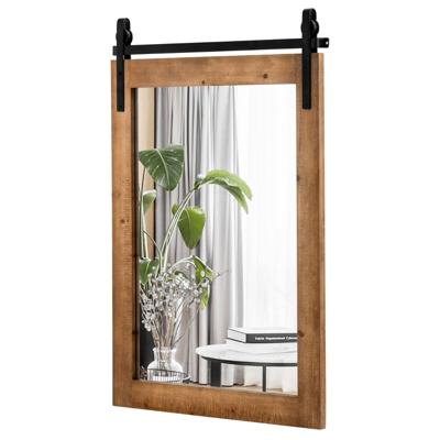 Rechthoekige Spiegel met Houten Frame 76,5 x 56 cm Rustieke Wandspiegel Onbreekbare Hangspiegel met Metalen Houder (Bruin)