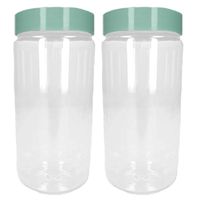 Voorraadpot/bewaarpot - 2x - 550 ml - kunststof - mint groen - B7 x H16 cm - thumbnail