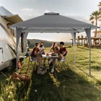 4 x 4 m Pop Up Paviljoen Hoogteverstelbaar Tuinpaviljoen met Dubbel Dak & Metalen Frame Grijs