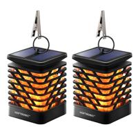 Set van 2 Solar Tuinlantaarn Amelia - Met sfeervol vlam effect - IP65 Waterdicht - Warm wit 3000K licht - Schemerschakelaar - Tafellamp - Hanglamp - Solar lantaarn - Zwart