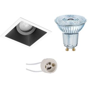 LED Spot Set - LEDVANCE Parathom PAR16 930 36D - Pragmi Zano Pro - GU10 Fitting - Dimbaar - Inbouw Vierkant - Mat Zwart/Wit - 5.5W - Warm Wit 3000K - Kantelbaar - 93mm