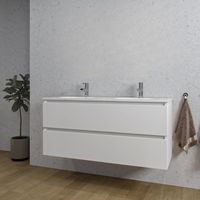 Adema Chaci Badkamermeubelset - 120x46x57cm - 2 ovale keramische wasbakken wit - 2 kraangaten - 2 lades - mat wit SW718711/SW718719