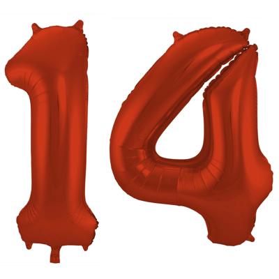 Folat Verjaardag Leeftijd folieballon - 14 jaar - rood - 86 cm - cijferballon groot