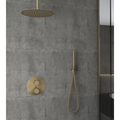 Regendouche set SaniClear Brass | Inbouw | 30 cm | Thermostaatkraan | 2-weg | Rond | Geborsteld Messing - mat goud