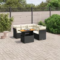 5-delige Loungeset met kussens poly rattan zwart