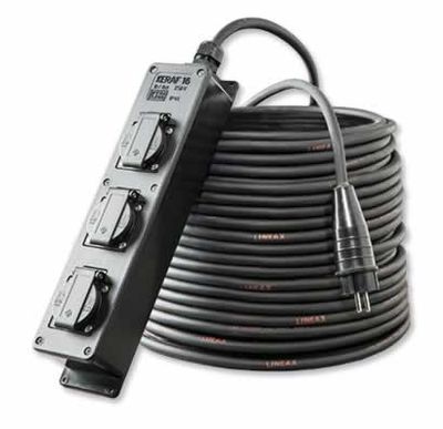 Verdeeldoos zwart 3x schuko 16A 250V 25 meter kabel 3x2.5mm² Keraf
