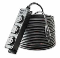 Verdeeldoos zwart 3x schuko 16A 250V 25 meter kabel 3x2.5mm² Keraf