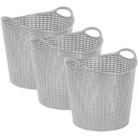 Gevlochten wasmand/opbergmand - 3x - flexibel - zilver - 27 liter - rond - kunststof