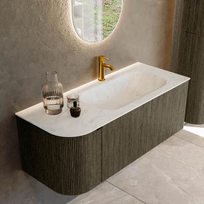 Badmeubel Mondiaz Kurve-Dlux | 115 cm cm | Meubelkleur Shadow | Wastafelkleur Opalo | Solid surface | Wasbak rechter zijde spoelbak | 1 kraangat