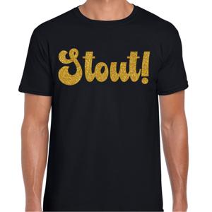 Verkleed T-shirt heren - Stout! -  zwart - glitter goud - themafeest fout/goud/stout