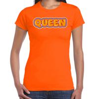 Koningsdag verkleed T-shirt voor dames - Queen - oranje - feestkleding - thumbnail