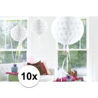 Decoratie bol - 10x - wit - 30 cm - crepe papier - versiering - feestversiering